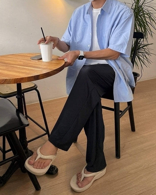 Blue Korean Style Loose Short Sleeve Shirt
