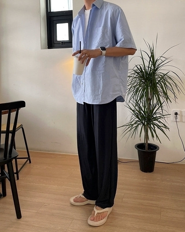 Blue Korean Style Loose Short Sleeve Shirt