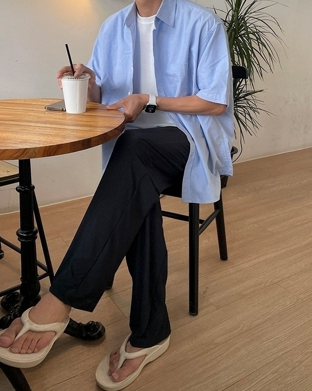 Blue Korean Style Loose Short Sleeve Shirt
