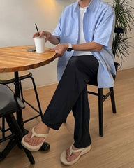 Blue Korean Style Loose Short Sleeve Shirt