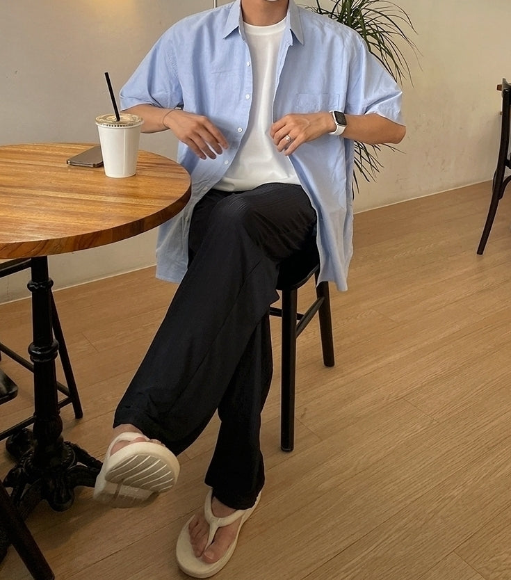 Blue Korean Style Loose Short Sleeve Shirt