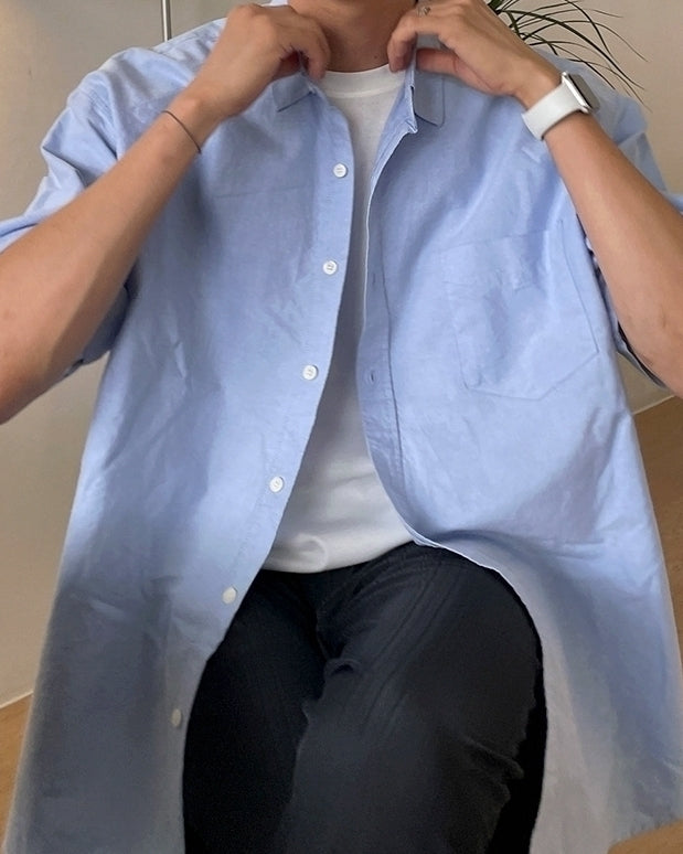 Blue Korean Style Loose Short Sleeve Shirt