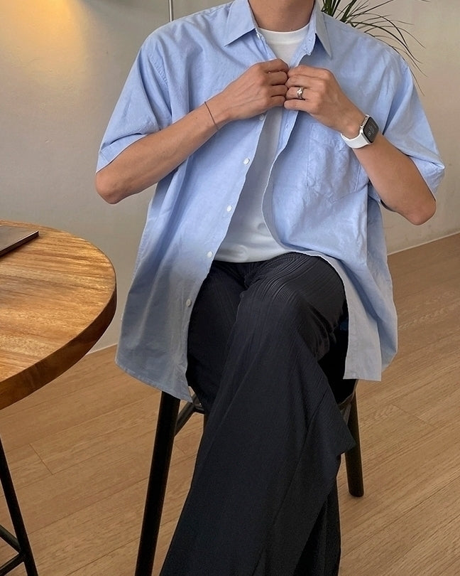 Blue Korean Style Loose Short Sleeve Shirt