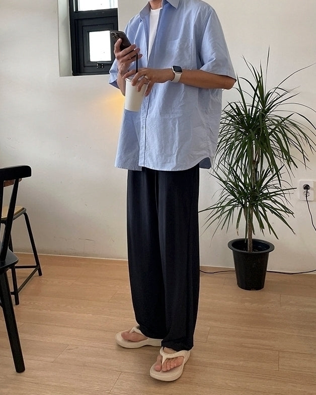Blue Korean Style Loose Short Sleeve Shirt