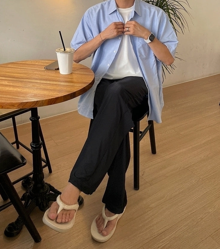 Blue Korean Style Loose Short Sleeve Shirt