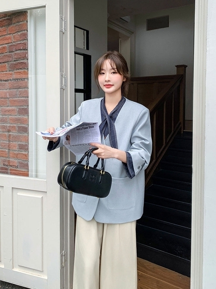 Blue Korean Style Sweet Cool Patchwork Casual Blazer