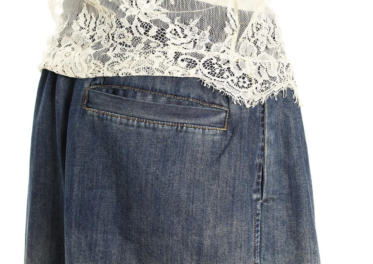 Blue Lace-Trim Denim Shorts