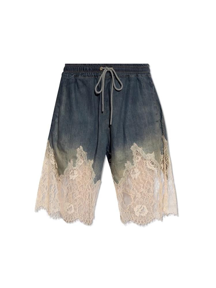 Blue Lace-Trim Denim Shorts