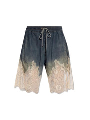 Blue Lace-Trim Denim Shorts