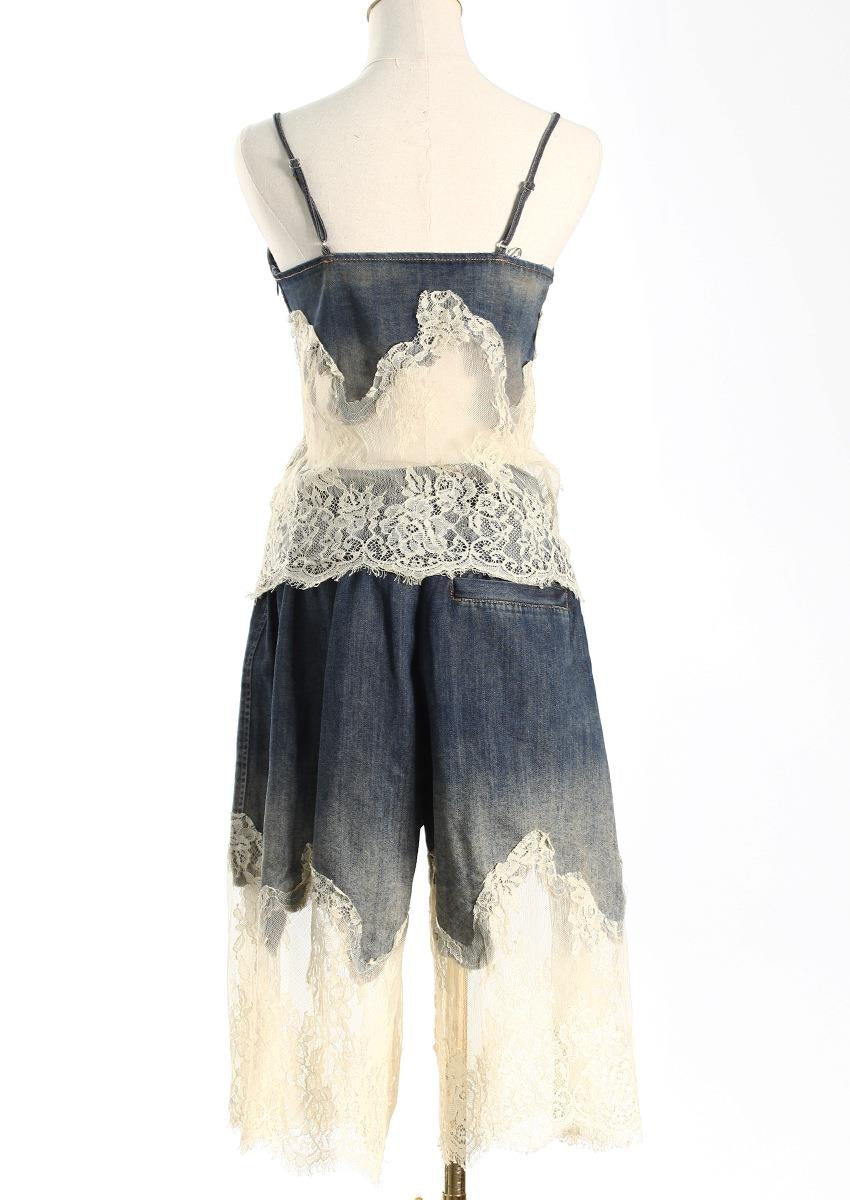 Blue Lace-Trim Denim Shorts