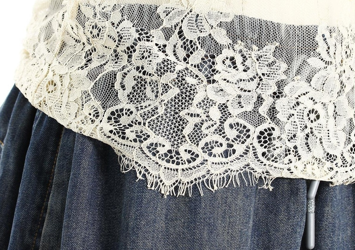 Blue Lace-Trim Denim Shorts