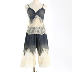 Blue Lace-Trim Denim Shorts