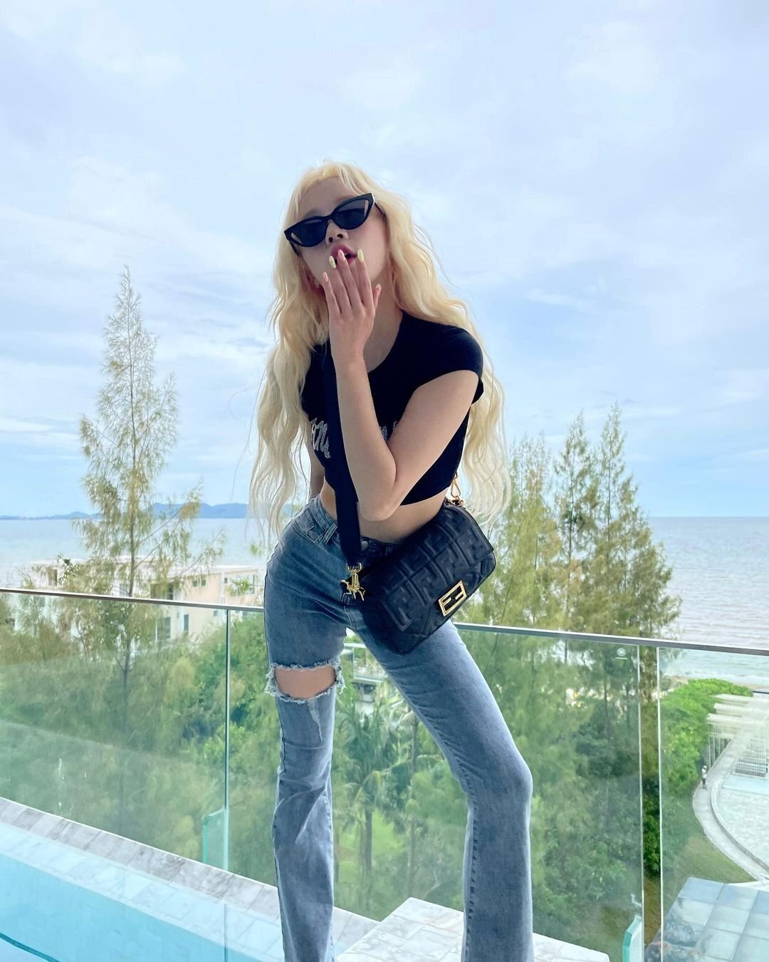 Blue Large Rip Flare Jeans