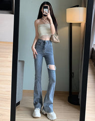 Blue Large Rip Flare Jeans