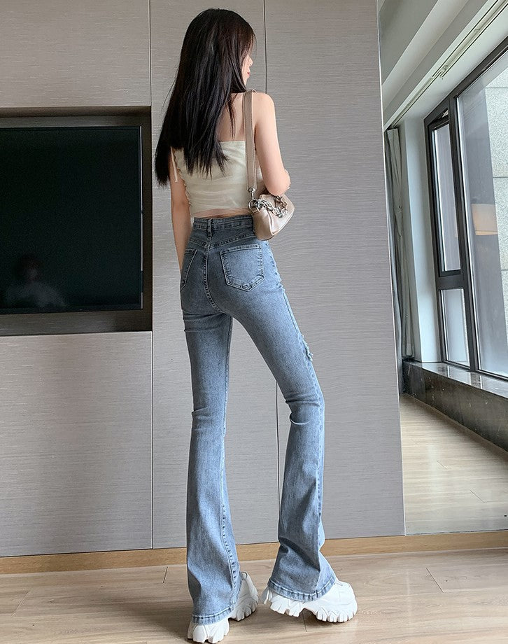 Blue Large Rip Flare Jeans