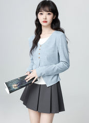 Blue Layered Long Sleeve Asymmetrical Waist Top