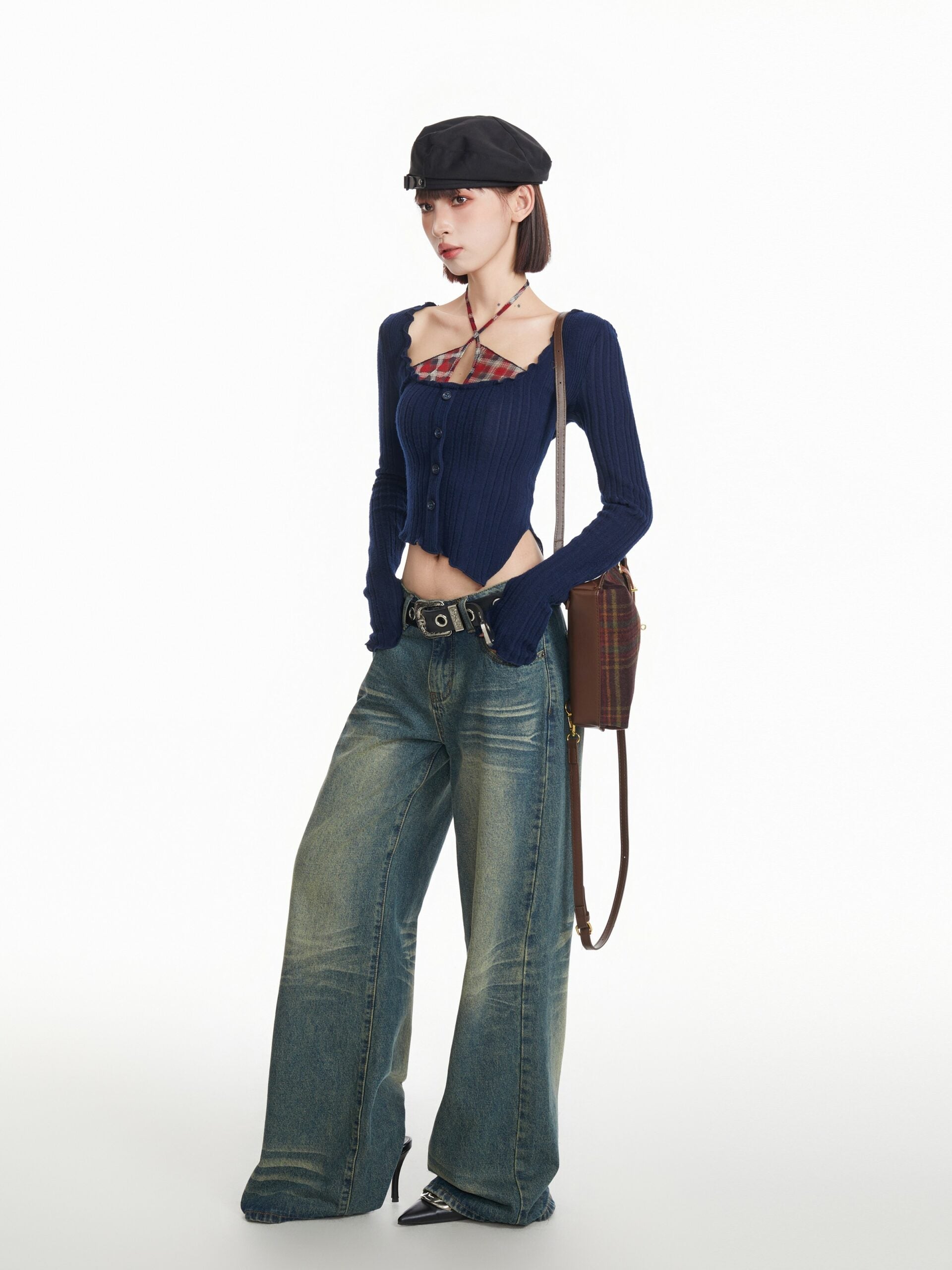 Blue Layered Long Sleeve Knit Top