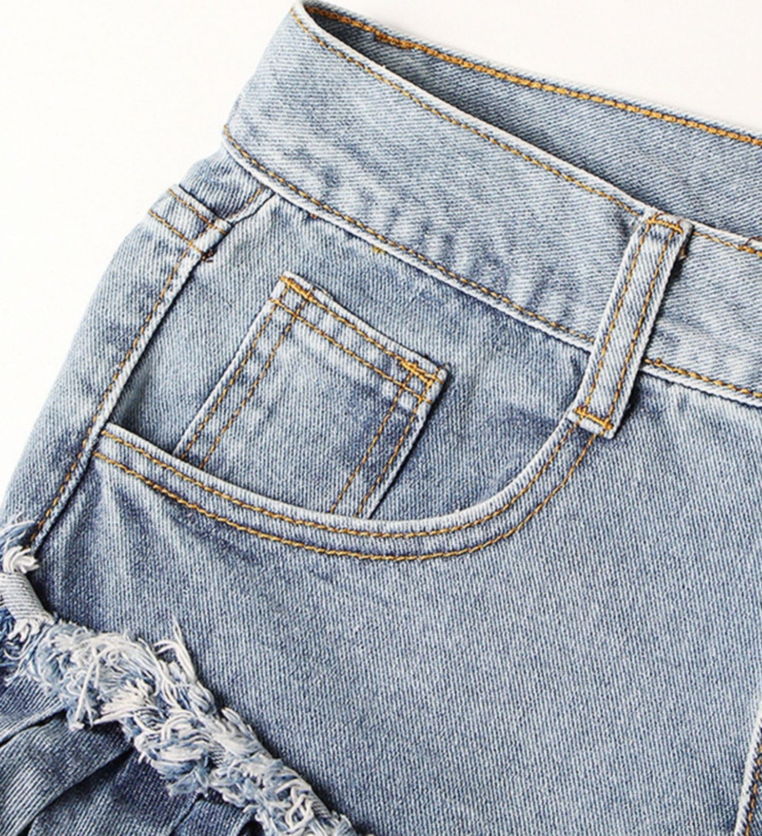 Blue Layered Ragged Ruffles Denim Shorts
