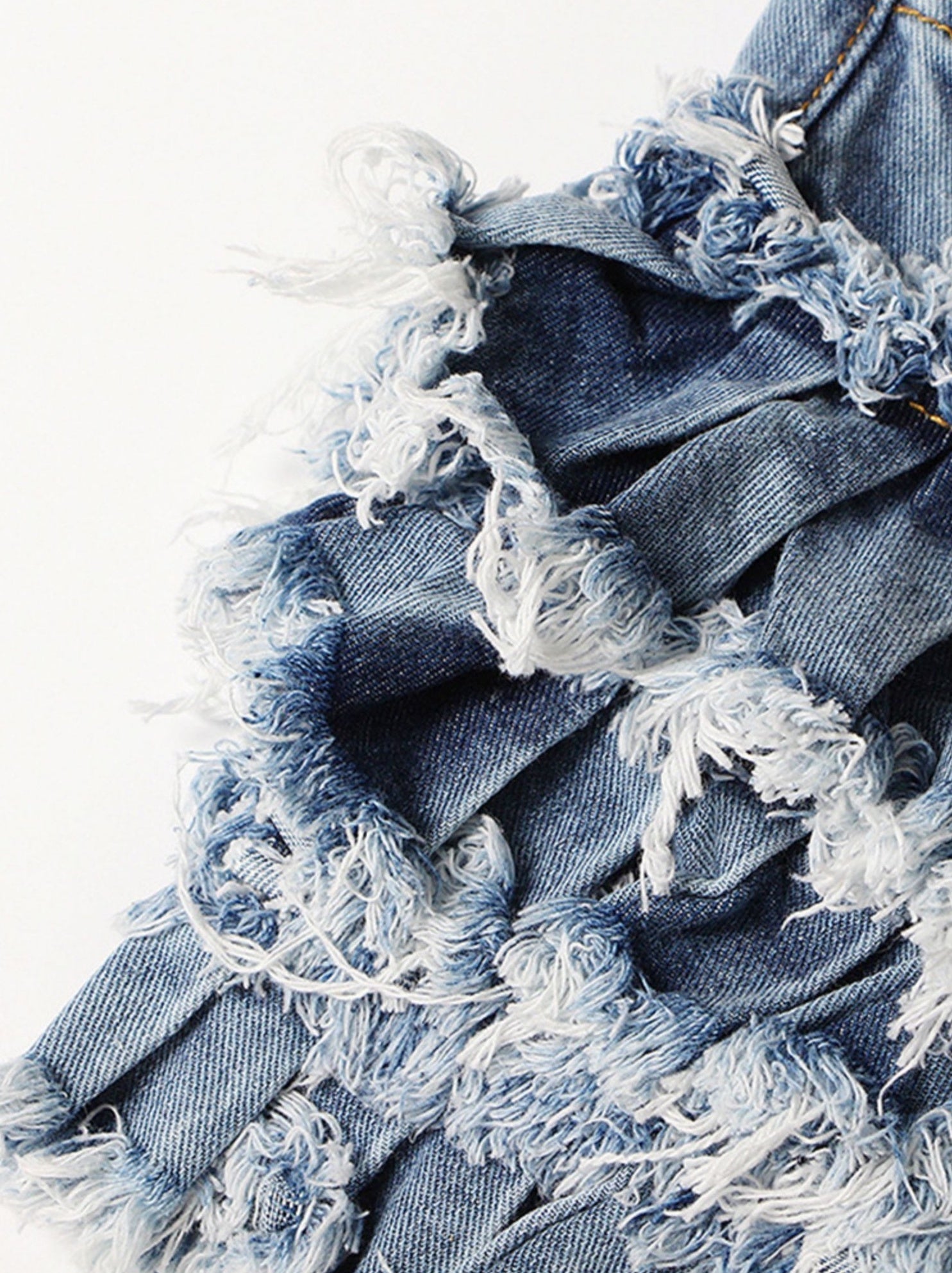 Blue Layered Ragged Ruffles Denim Shorts