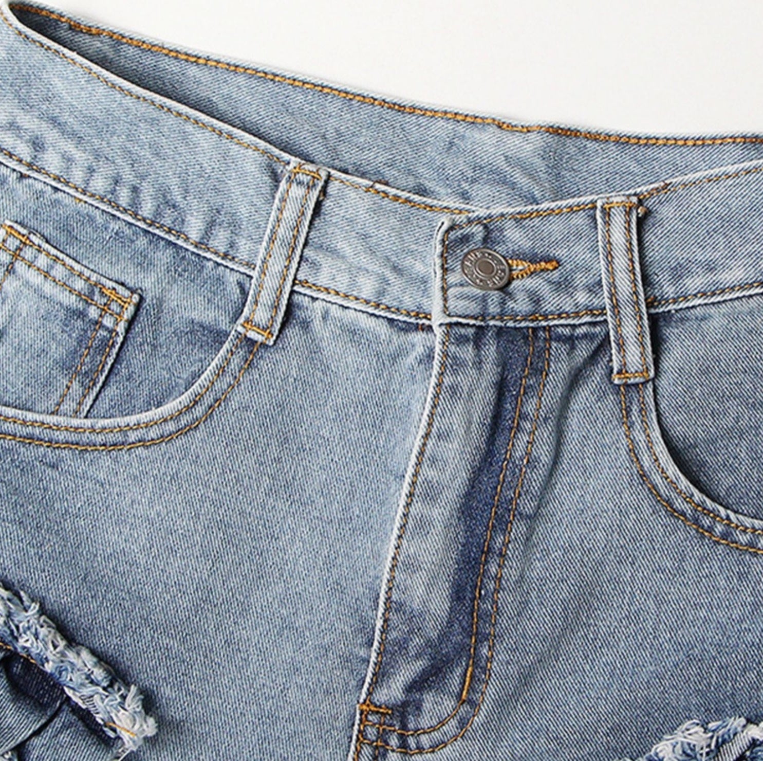 Blue Layered Ragged Ruffles Denim Shorts