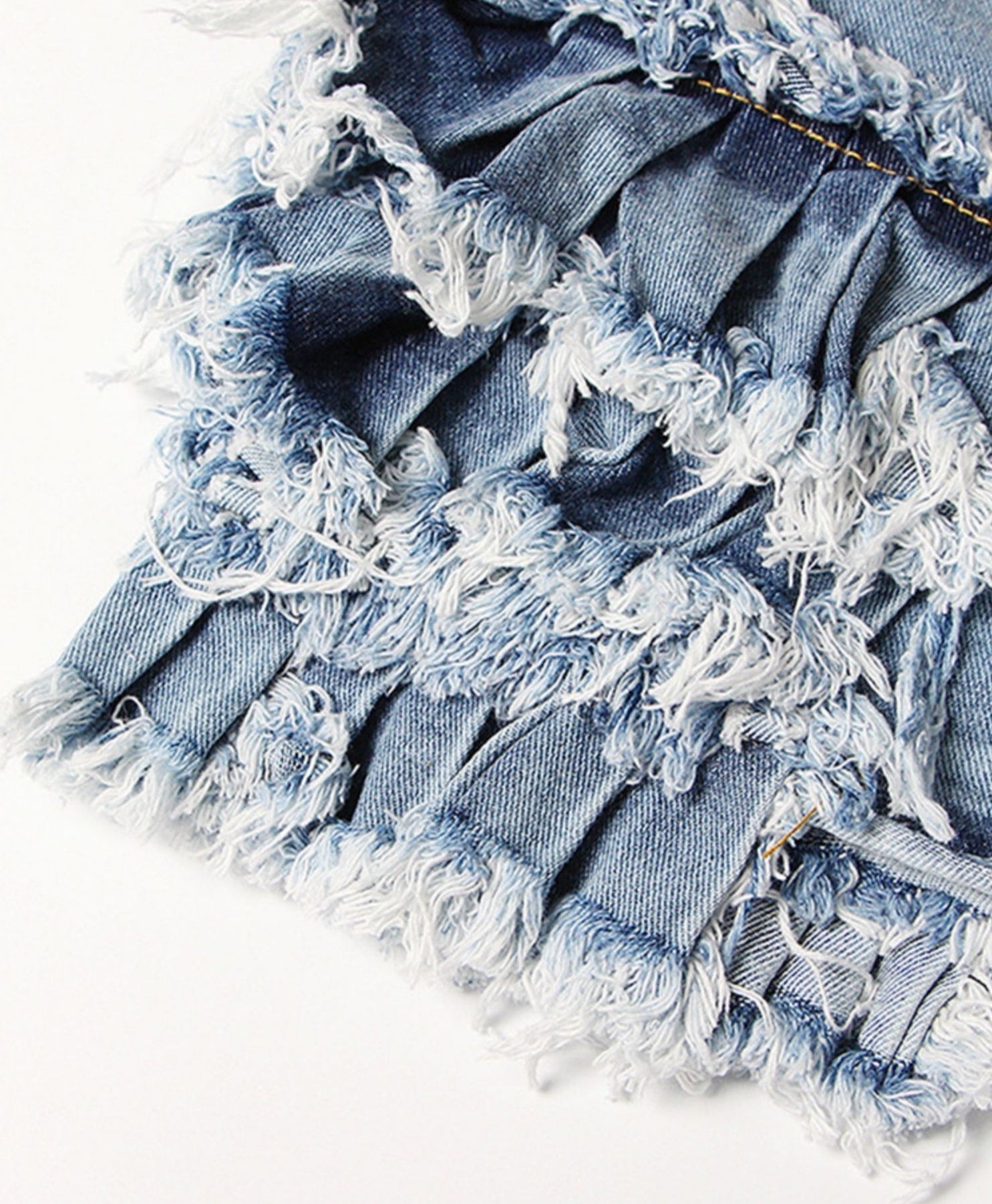 Blue Layered Ragged Ruffles Denim Shorts