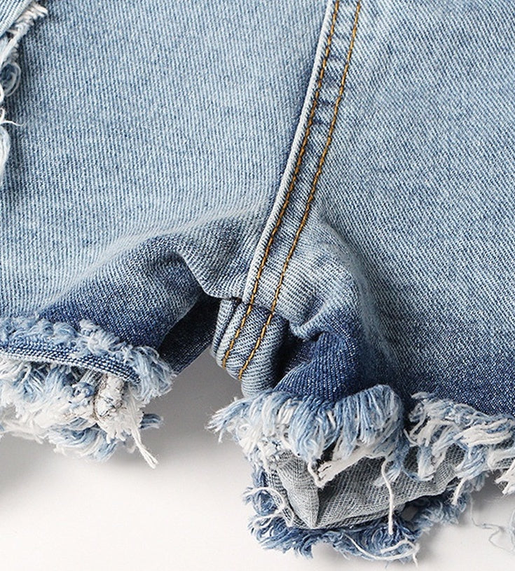 Blue Layered Ragged Ruffles Denim Shorts