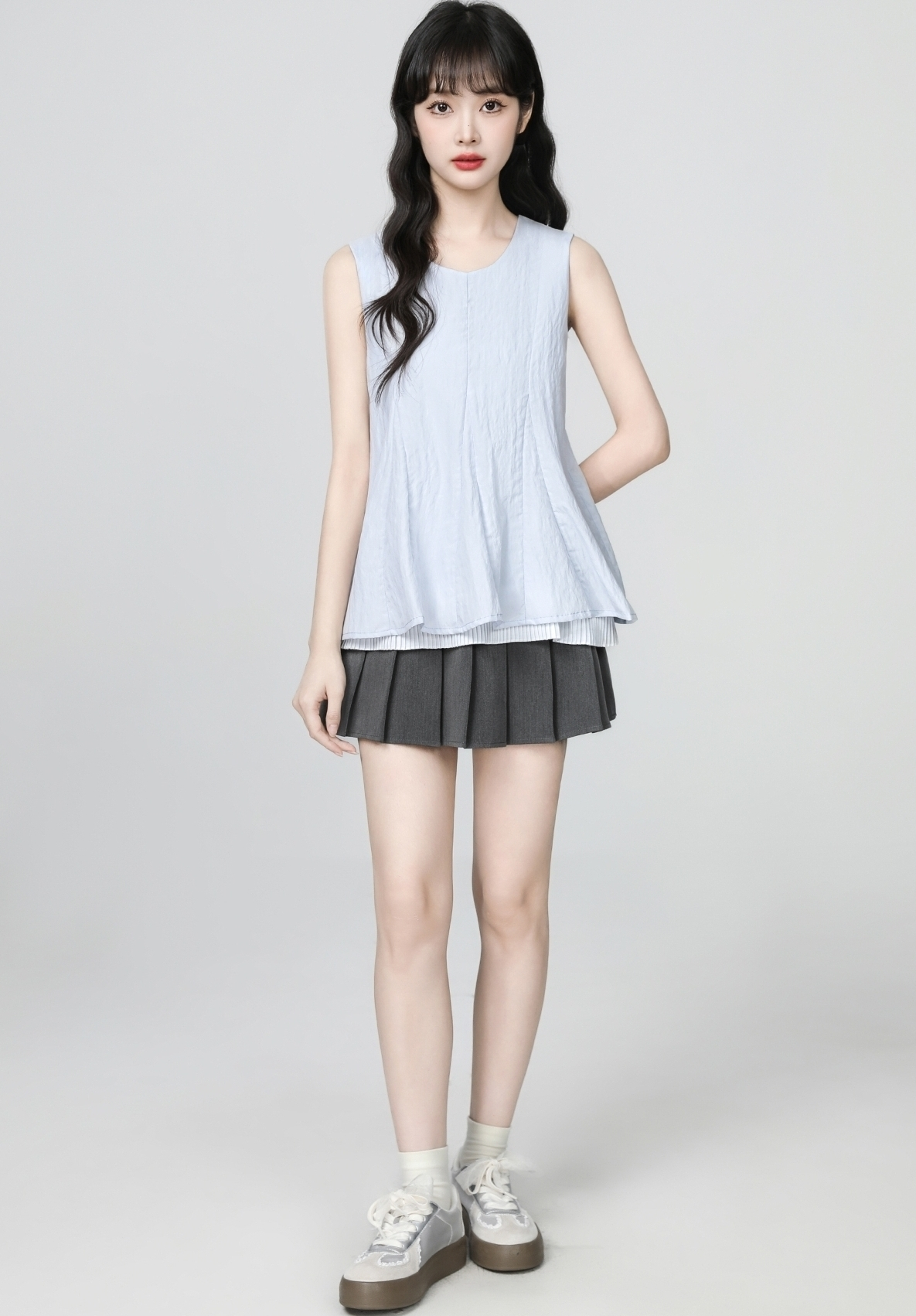 Blue Layered Sleeveless Loose Summer Top