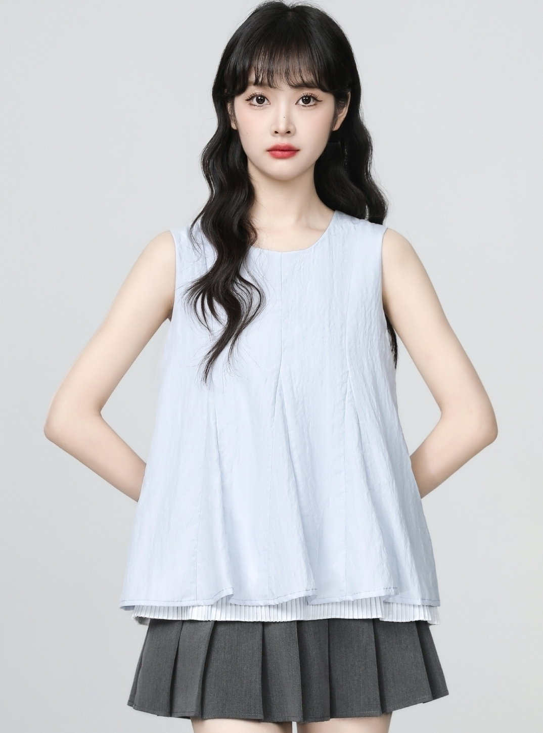 Blue Layered Sleeveless Loose Summer Top