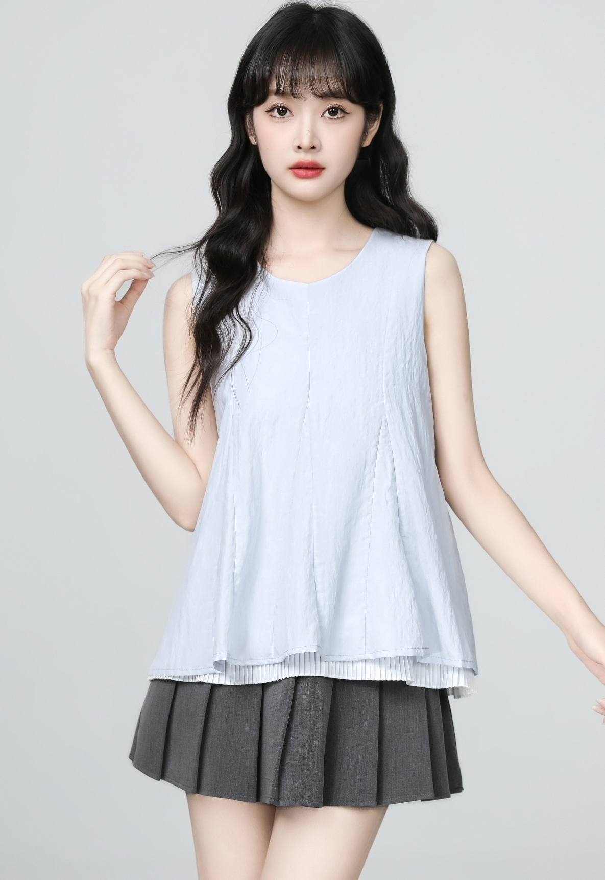 Blue Layered Sleeveless Loose Summer Top