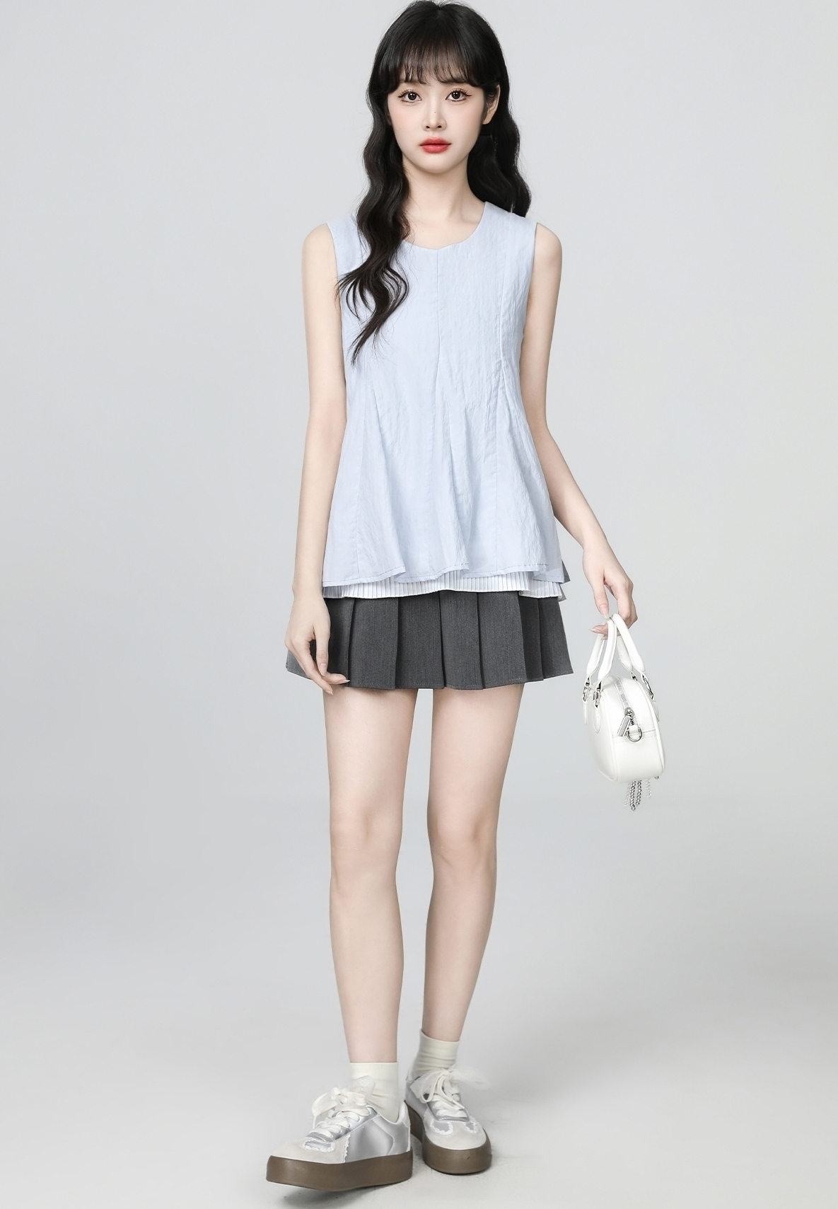 Blue Layered Sleeveless Loose Summer Top