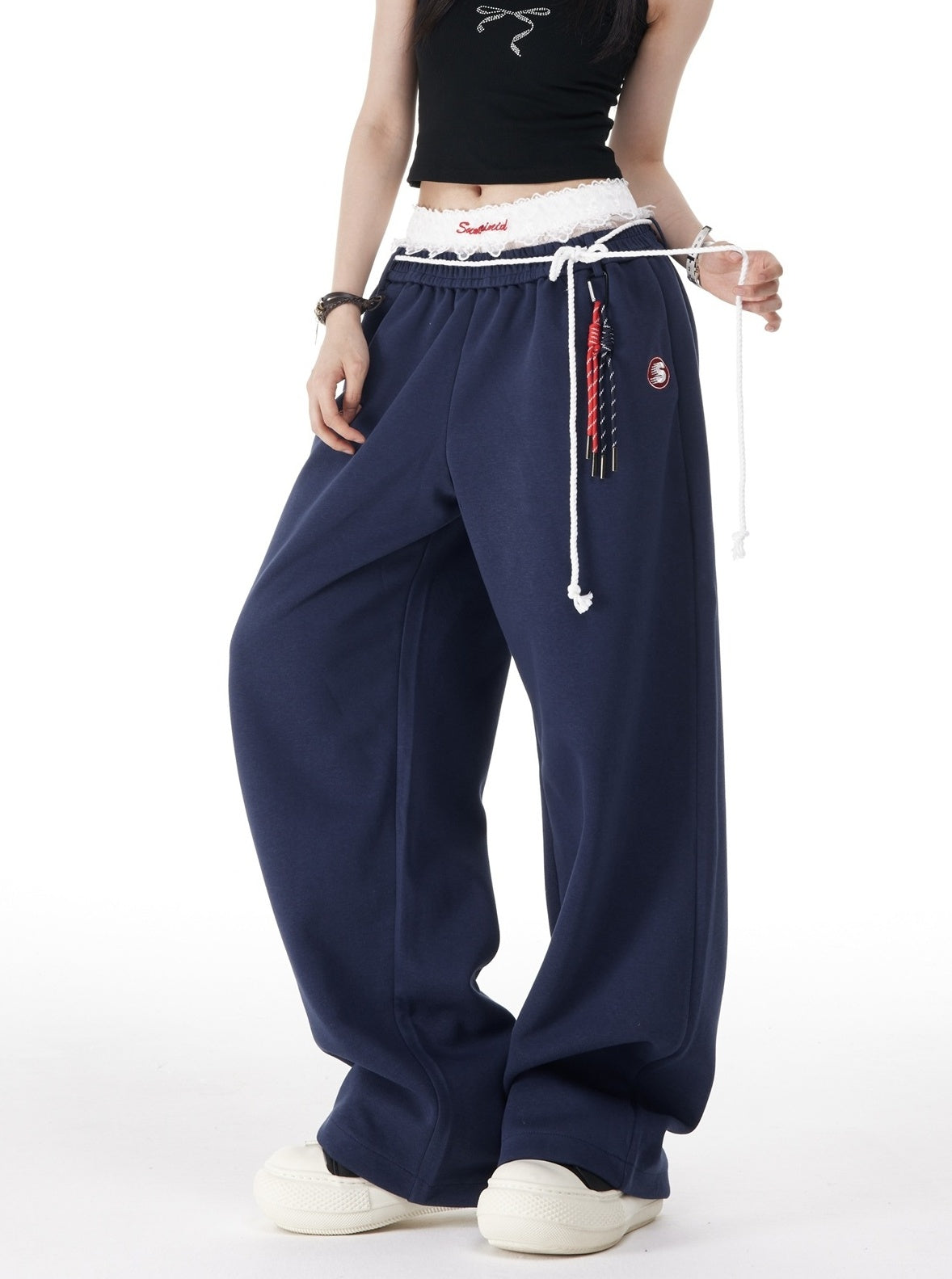 Blue Layered Style Laced Sweatpants