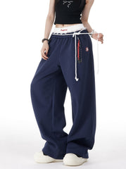 Blue Layered Style Laced Sweatpants
