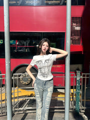 Blue Long Rip Flare Jeans