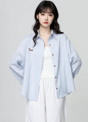 Blue Long Sleeve Polo Collar Sun Protection Shirt
