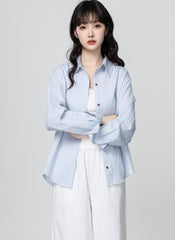 Blue Long Sleeve Polo Collar Sun Protection Shirt