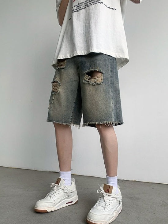 Blue Baggy Ripped Denim Shorts