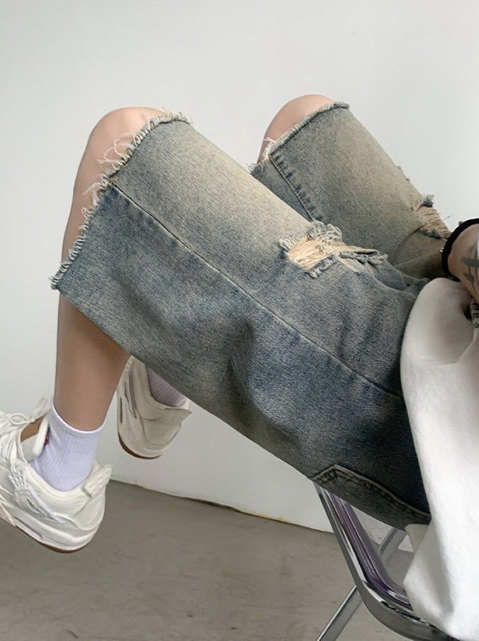 Blue Baggy Ripped Denim Shorts