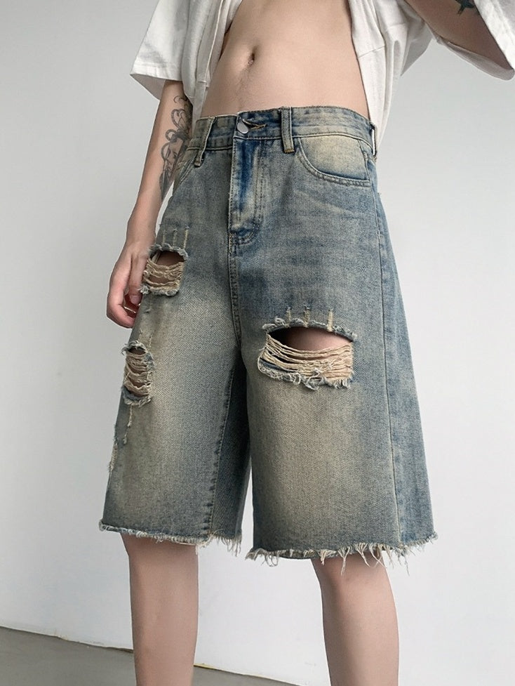 Blue Baggy Ripped Denim Shorts