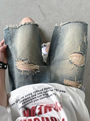 Blue Baggy Ripped Denim Shorts
