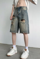 Blue Baggy Ripped Denim Shorts