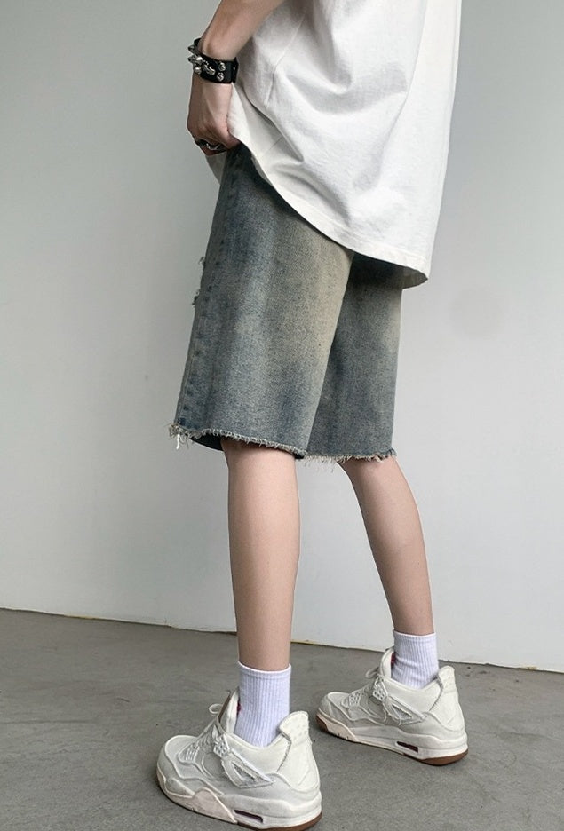 Blue Baggy Ripped Denim Shorts