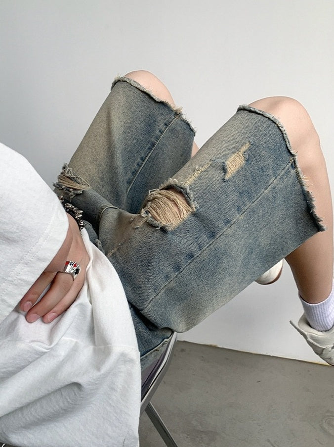 Blue Baggy Ripped Denim Shorts