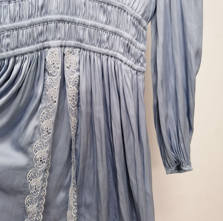 Blue Low V-Neck Satin Dress