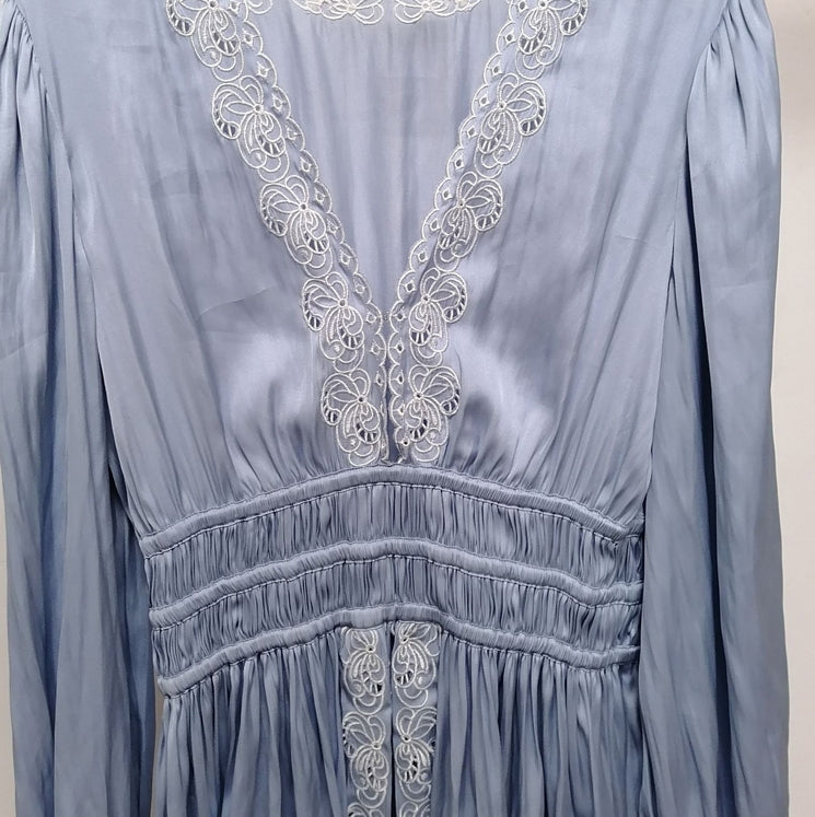 Blue Low V-Neck Satin Dress