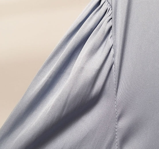 Blue Low V-Neck Satin Dress