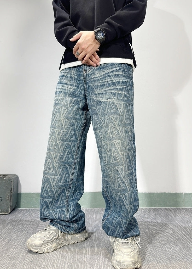 Blue Monogram Wide-Leg Jeans