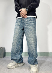 Blue Monogram Wide-Leg Jeans