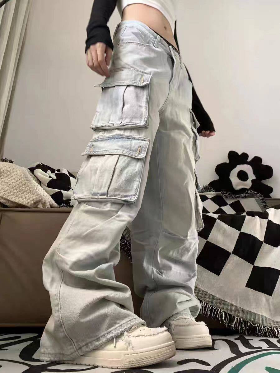Blue Multi Pocket Baggy Cargo Pants