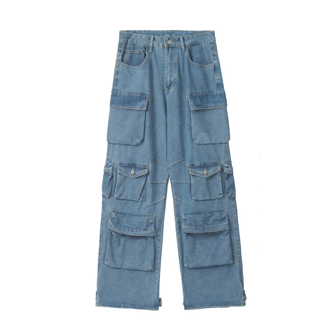 Blue Multipockets Oversized Cargo Jeans