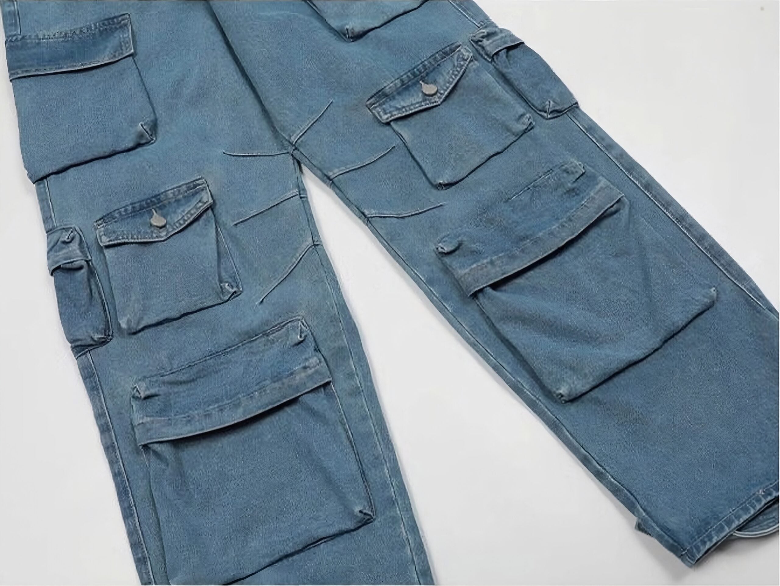 Blue Multipockets Oversized Cargo Jeans